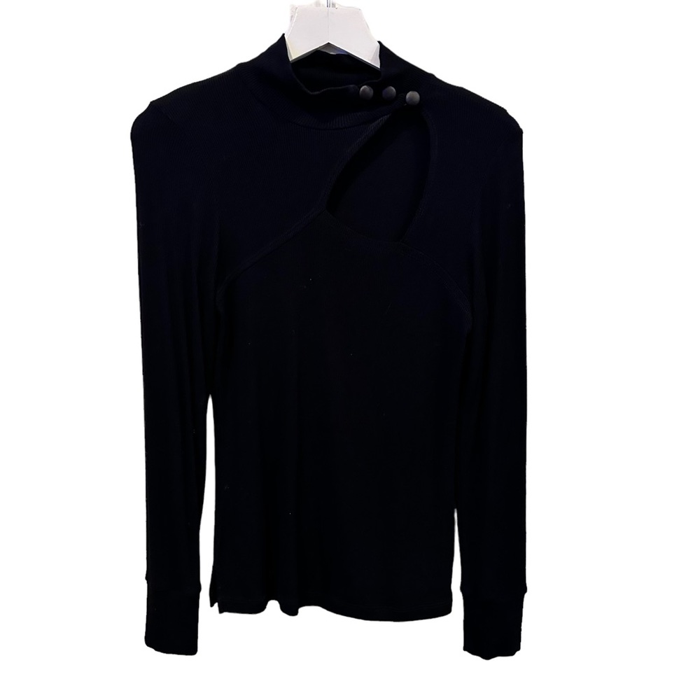 LNA front buttons cut out long sleeve knit top black rib size S small revolve